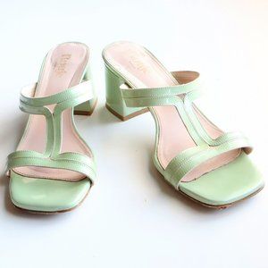 Rouje Mint Green Patent Leather Square Toe Block Heel Slip-on Sandals Mules 8